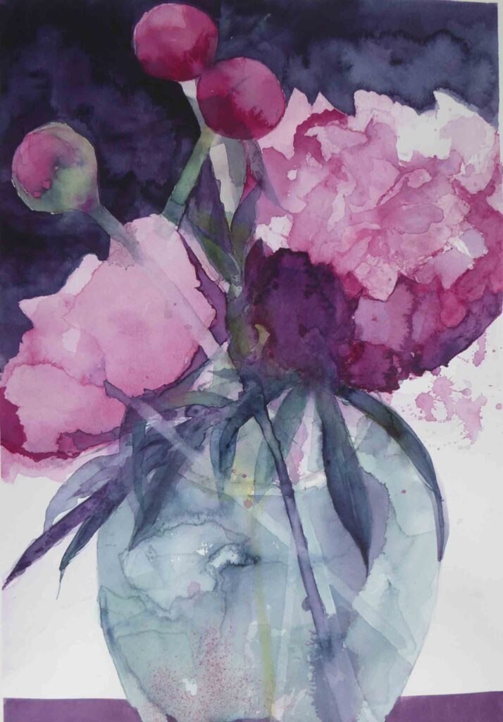 Peonies-in-a-Blue-Vase-by-Carol-Whitehouse